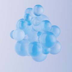 Abstract 3D render of a glossy blue liquid blob or molecular structure. Futuristic translucent surface shape of hydrating blue gel. Cosmetic product presentation background concept.