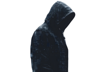 Hacker silhouette isolated on white background, cybersecurity concept