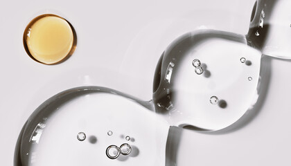 Skin care concept, cosmetic products round drops texture samples such as moisturizing serum and facial oil, 3d rendering