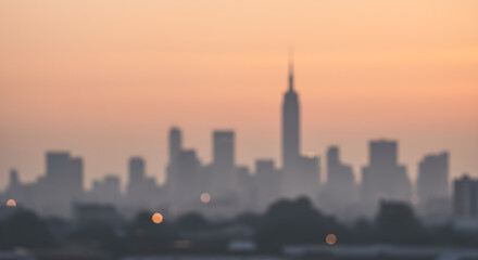 Fototapeta premium Blurred cityscape view of New York City at sunrise.