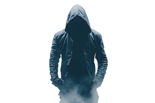 Hacker silhouette isolated on white background, cybersecurity concept