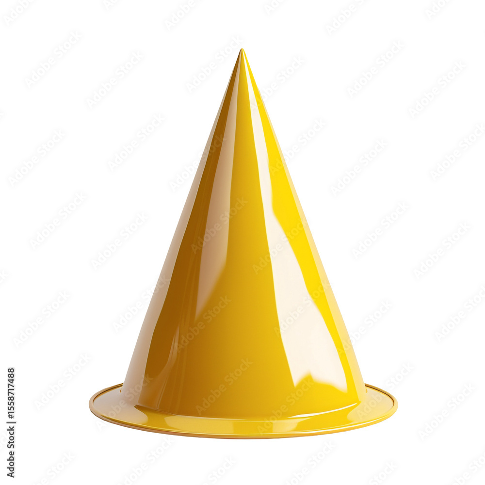 Poster a shiny yellow cone shape on a black background a simple 3d render
