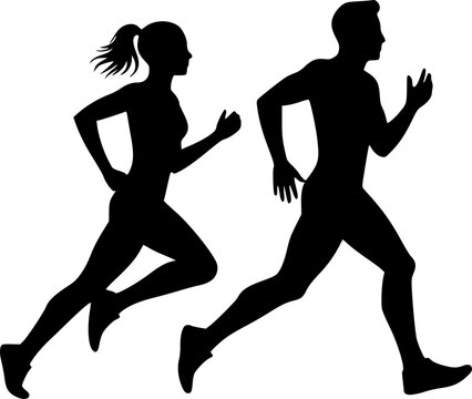 running man and woman line art silhouette vector illustration
