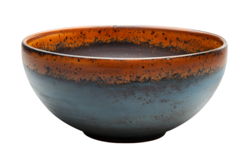 Hand-thrown pottery bowl with matte glaze isolated on white background