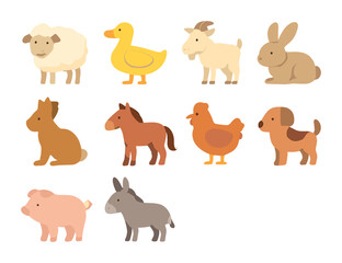 Obraz premium Farm Animal Icons. Flat icon set of farm animals for guests: sheep, duck, goat, rabbit, horse, hen, pig,