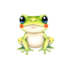 Obraz premium A cheerful and cute cartoon frog with vibrant blue eyes and a smile.