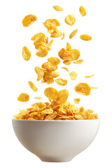 Falling Cornflakes and Milk Splash Transparent Background