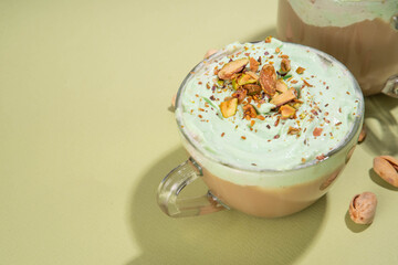 Vegan pistachio milk coffee latte