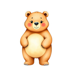 Fototapeta premium An adorable cartoon bear with a cute, friendly expression on a white background.