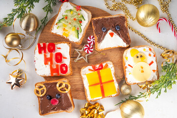 Christmas funny creative toasts sandwiches for kids breakfast