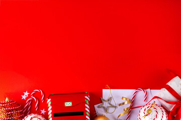 Christmas mailbox with letters to Santa envelopes and decorations