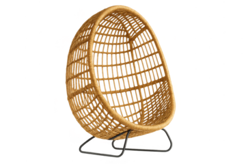 Wicker egg chair isolated on a transparent background for easy placement.