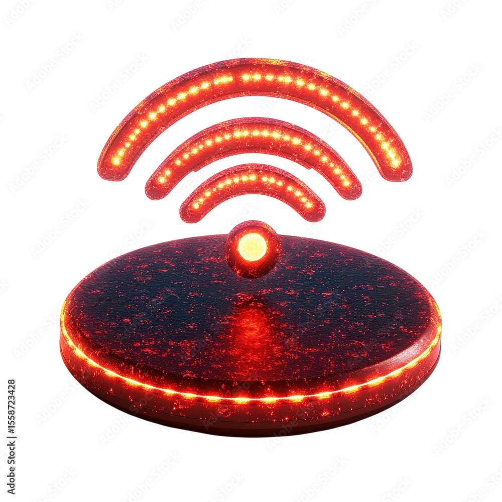 Poster fiery wireless signal glowing icon illuminating network connection hotspot on transparent background