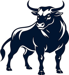 Angry bull vector with pointed horns. Silhouette design great for western, rodeo, or financial market themes.