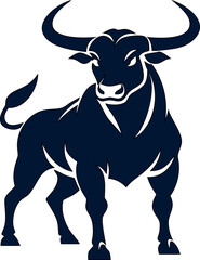 Fierce bull with sharp horns in silhouette style. Perfect for aggressive animal icons and sports branding