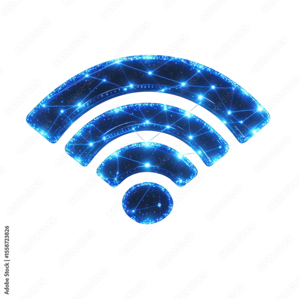 Poster gleaming wifi signal icon on black wireless connectivity network on transparent background