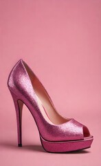 Elegant Pink High Heel Shoe on Matte Floor, Glamorous Fashion Accessory Isolated on Pink Background