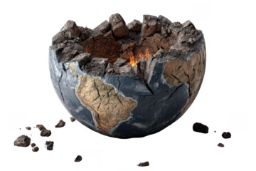 Cracked Earth sphere, fiery core, destruction