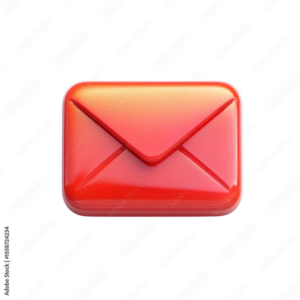 Poster red email icon on black background shiny communication symbol message mail on transparent background