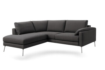 Elegant gray sectional sofa isolated on transparent backdrop, modern design