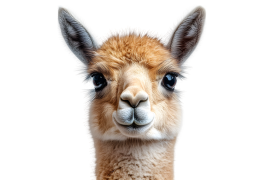 Llama portrait isolated on white background, cute animal character