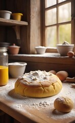 Homemade Flour-Dusted Bread with Kitchen Utensils in Cozy Natural Light