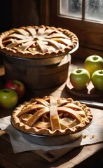 Delicious Freshly Baked Apple Pies in a Farmhouse Kitchen Setting