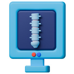 3d illustration of spine image displayed on x ray monitor style with soft blue and red tones.