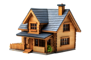 Miniature wooden house model real estate concept isolated on white background