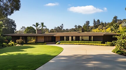 A beautiful and spacious ranch style modern home design with beautiful greenery 