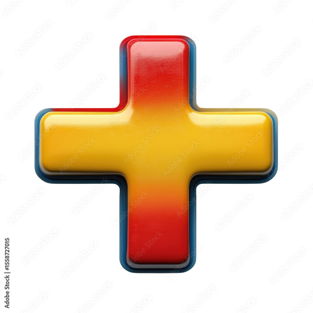 Aufkleber glossy plus sign addition symbol with vibrant red to yellow gradient on on transparent background