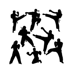Dynamic Martial Arts and Kickboxing Fighter Silhouettes Set