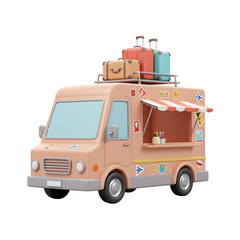 Pastel Pink Food Truck with Luggage on Roof Rack