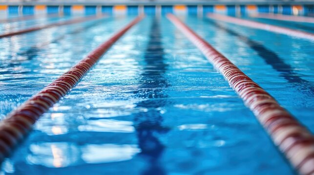 Swimming Lanes. Closeup of Olympic Pool Lanes for Indoor Competition
