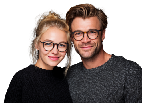 Happy couple with eyeglasses, smiling lovely