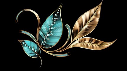 Butterfly on Black Background with Abstract Floral Design