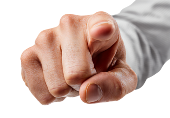 Finger points assertively with determined focus