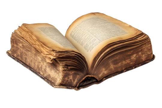 Open book with turning pages classic literature concept isolated on white background