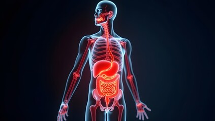 Medical-style visualization of stomach and intestinal discomfort. AI-Generated!