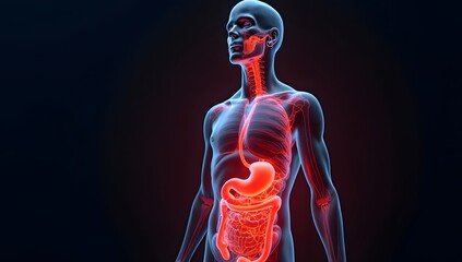 Medical-style visualization of stomach and intestinal discomfort. AI-Generated!