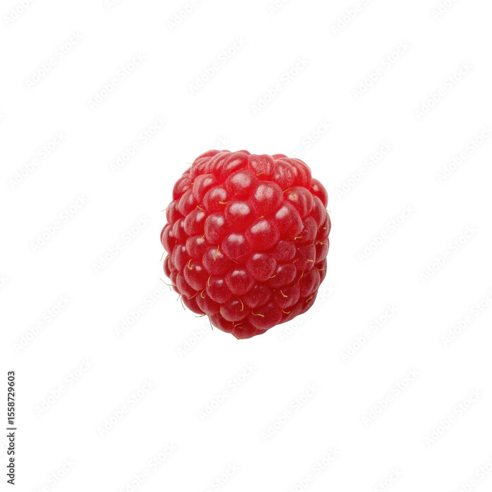 Poster fresh and juicy red raspberry isolated on a white background with perfectly rounded berries for heal