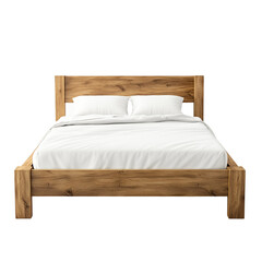 Wooden bed with white bedding and pillows simple bedroom furniture design
