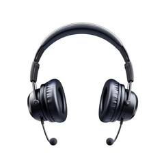 Black headset with microphone for gaming and communication sound equipment on transparent background