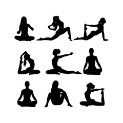 Diverse Yoga Poses Silhouettes - Women's Fitness and Wellness