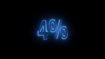 Neon glowing 4 percent icon illustration. on black background. Abstract 4% percent text neon illustration. and creating a stunning 4k illustration.