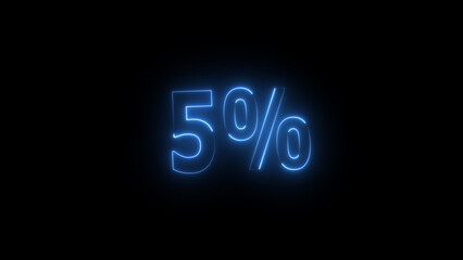 Neon glowing 5 percent icon illustration. on black background. Abstract 5% percent text neon illustration. and creating a stunning 4k illustration.