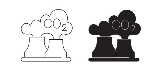 CO2 Emission Power Plant Icon - Carbon Dioxide Pollution Symbol