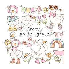 Draw vector illustration collection cute pastel goose Pastel spring Classroom decor Doodle cartoon style