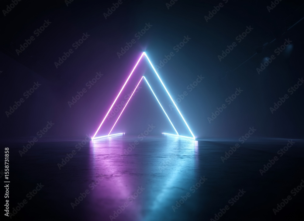 Aufkleber bright neon lights forming a triangle and radiating outward against a dark backdrop create a futuris