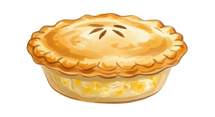 Watercolor Illustration of a Delicious Chicken Pot Pie